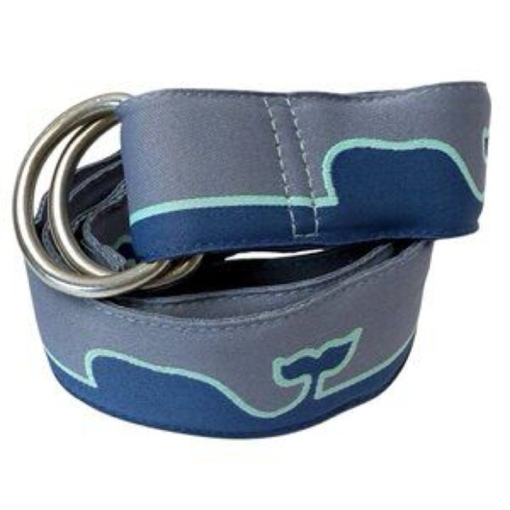 VINEYARD VINES Boys Whale Line D-Ring Belt Size Large Gray Blue